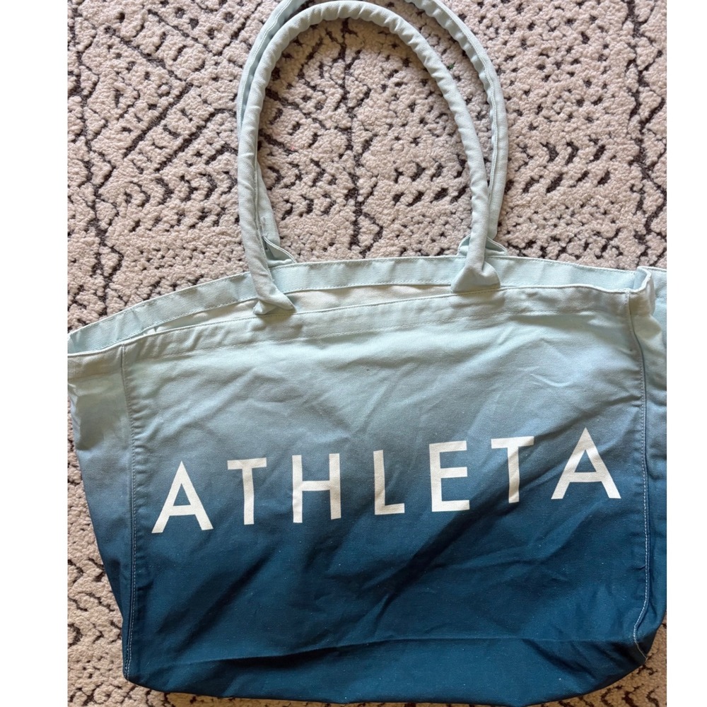 Athleta Blue Ombre Canvas Tote Bag Large Gym Beach Travel Carryall Logo